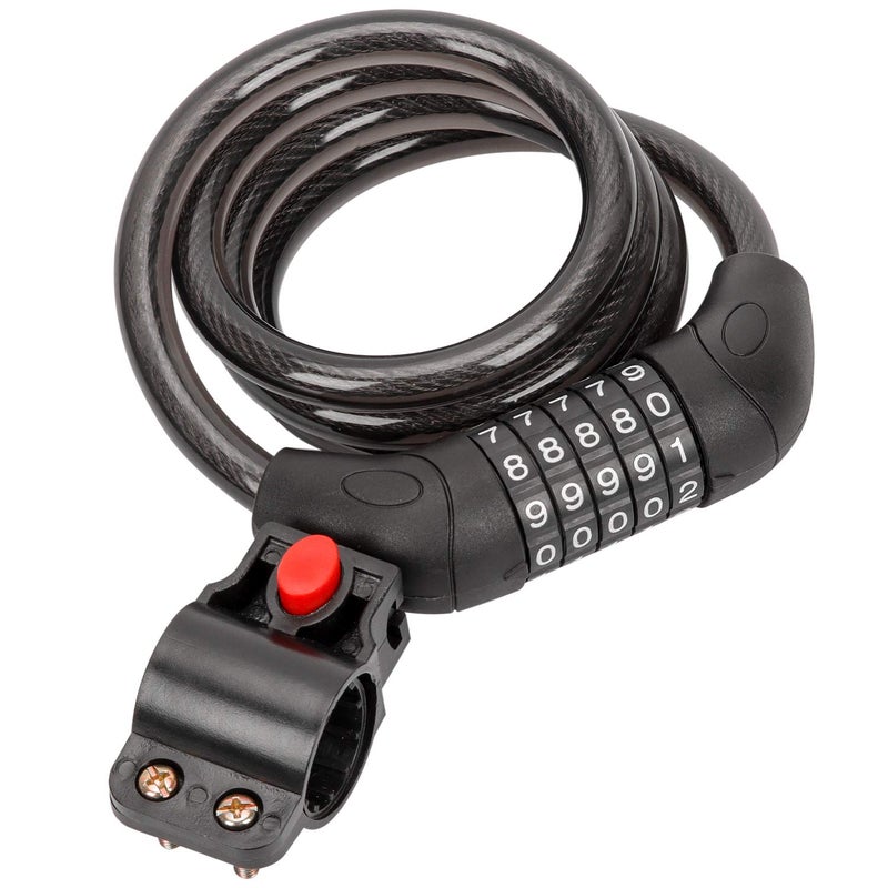 Emoly Bike Lock Cable, High Security 5 Digit Resettable Combination Coiling Bike Cable Lock,Bicycle Cable Lock for Bicycle,Mountain Bike, Scooter Outdoors, 4 Feet x 1.2M, Black - Image 1
